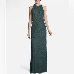 Adrianna Pappel gorgeous green halter beaded deco‎ gown